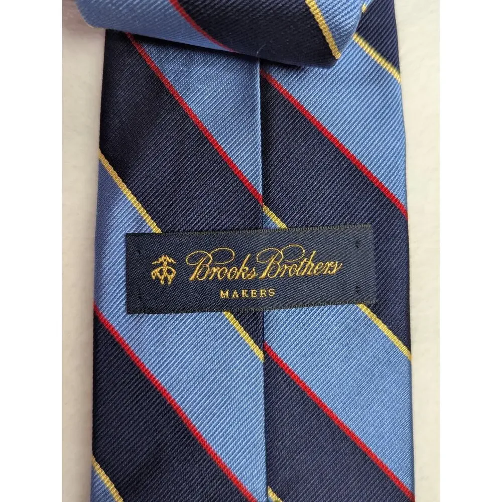 Vintage Brooks Brothers Makers Silk Repp Stripe Tie Made In USA Navy Blue Red